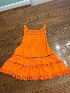 Free People Orange Pintuck Sleeveless Blouse
